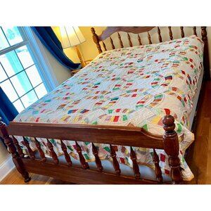 Vintage Handquilted HandmadeDouble Wedding Ring Patchwork Quilt